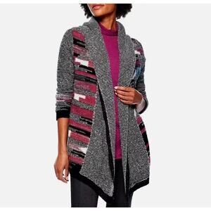 NIC + ZOE Orchard Hooded Cardigan Sweater Waterfall Hem Black Multicolor Size L